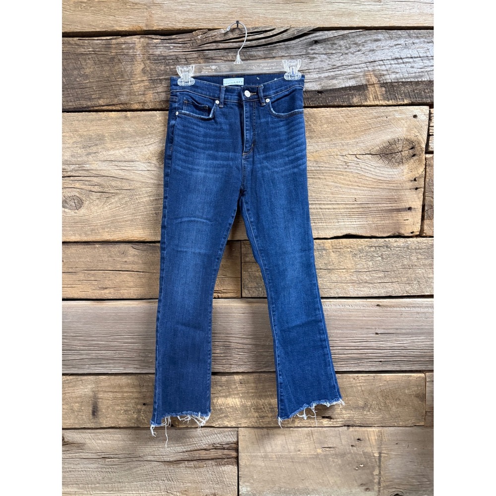 Loft The Kick Crop Jeans Dark Wash Raw Hem High Rise Denim Blue Size 25/0P